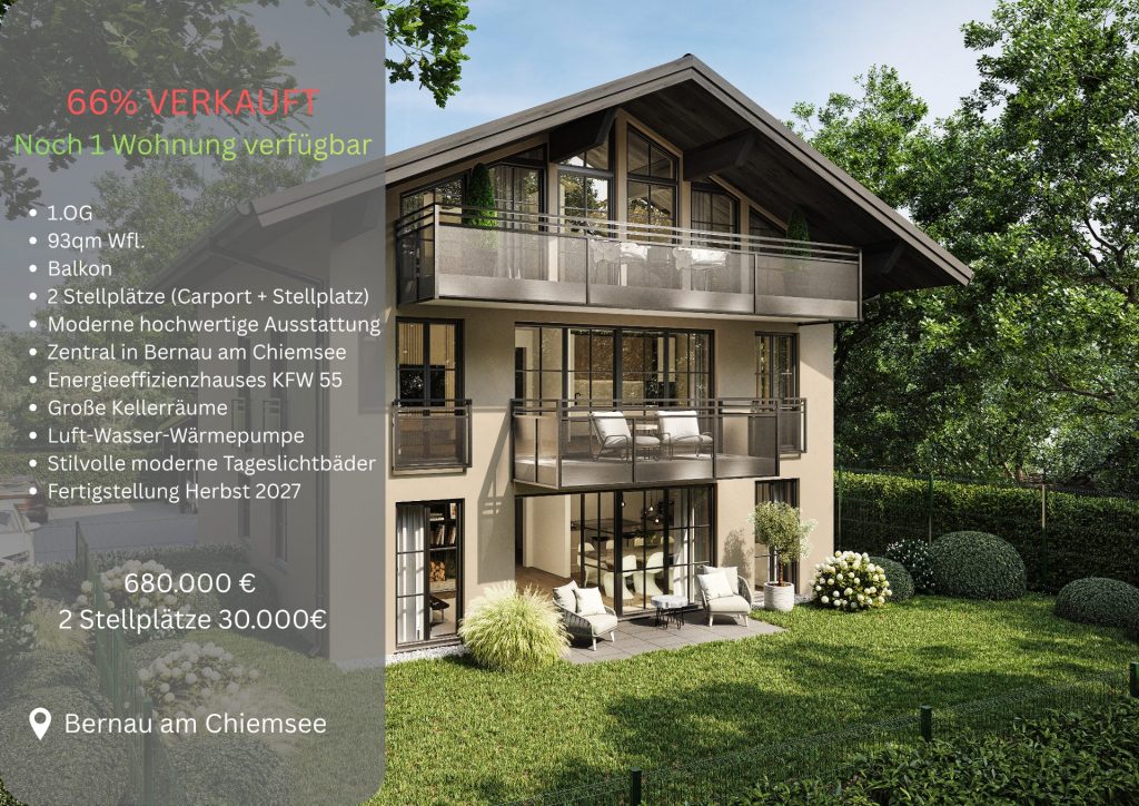 KFW-Förderung – 94m² 3-Zimmer Neubau ETW in Bernau am Chiemsee – Modernste Ausstattung
